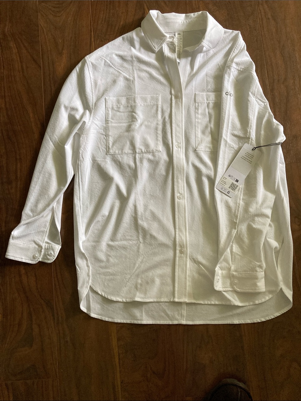 ALO Yoga White Long Sleeve Button-Up Shirt Dress